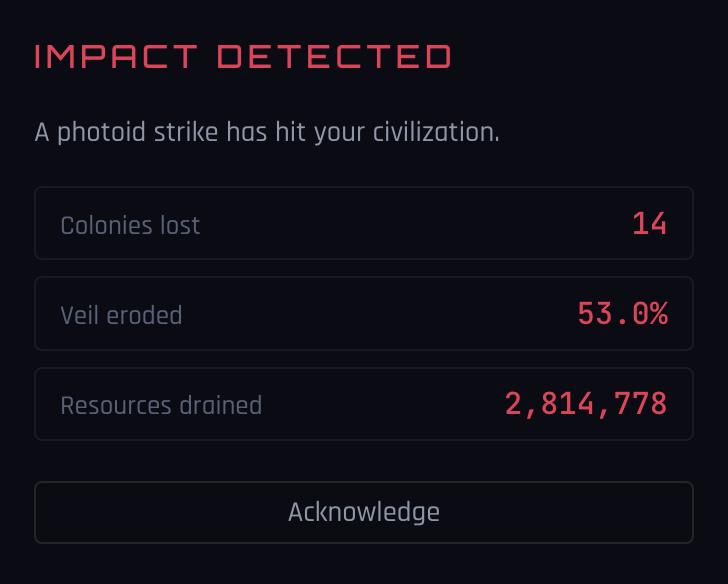 A photoid strike detonates against a distant colony