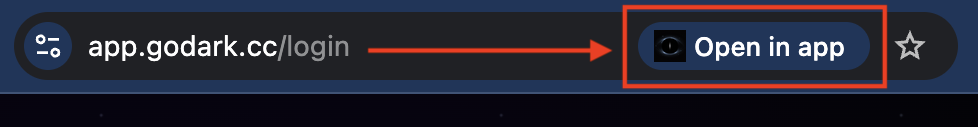 Chrome desktop address bar showing the install icon and install dialog for Darkling